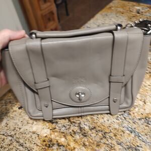 Coach Mini Bleecker Brooklyn Top Handle Messenger Crossbody Bag Grey Leather